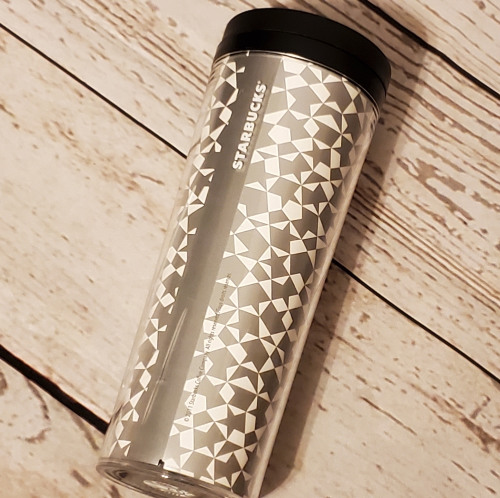 Starbucks 2011 silver metallic geometric design tumbler 16 oz hot or cold